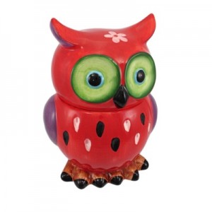 Owl Decor | Adorable Owl Ceramic Cookie Jar, Red/Purple