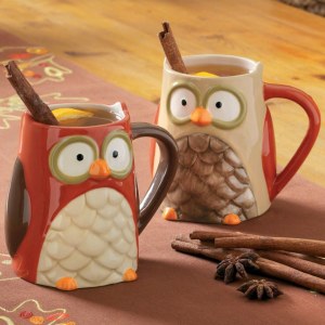 Cute Tag Owl Ceramic Mugs (set of 4)