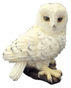 2.5 Inch Hand Painted Resin Mini Snowy Owl Perch on a Log Statue