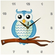 3dRose dpp_165564_1 Aqua Wise Owl-Wall Clock, 10 by 10-Inch