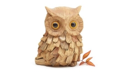 Brown Owl Figurine Hand Painted Driftwood Style