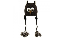 Owl Face Dark Brown Wool Pilot Owl Cap/Hat Beanie