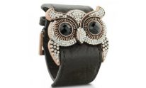 Leather and Crystal Owl Cuff Bracelet Jewelry