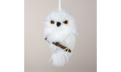 White Snowy Owl Ornament Perched on Branch