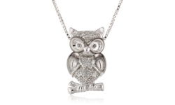 Sterling Silver Diamond Owl Pendant Necklace