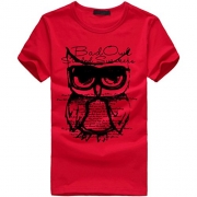 AmyDong Men Boy Round Neck T-Shirt Fashion Printing Owl Tees Shirt Short Sleeve Cotton T Shirt Tops Clothes Summer (XL, Red)