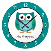 Antique Round Wood Clock For Bedroom Turquoise Owl Classroom Wall Clock Art Decorative For Kids Room 12 Inch Clock Gift