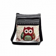 AutumnFall Embroidered Owl Tote Bags Women Shoulder Bag Handbags Postman Package (B)