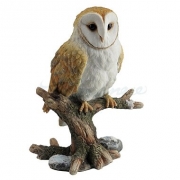 Barn Owl Perched on Branch Statue Sculpture Figurine