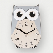 BEZIT Non-Ticking, Silent 11-Inch Wall Clock – Decorative, Modern, Clean, Cute, Kid-Friendly Design For Indoor, Office, Home, Baby Room (Grey Owl)