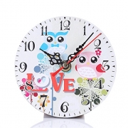 BloomingJS Wooden Wall Clock Owl Modern style Round Vintage Rustic Home Kitchen Office Room Decor (Pattern 8)