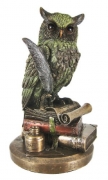 Bronzed Finish Horned Owl on Books Statue Figurine