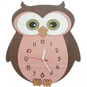 Bronzehouse 13″ Cute Owl Wall Clock Silent & Non-Ticking Quartz Movement Decorative Animal Wood Clock