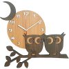 Bronzehouse Natural Wooden Wall Clock Silent & Non-Ticking Quartz Movement Decorative Moon Owl Clock