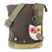 Chala Handbag Patch Crossbody Handbags with Owl Key-Fob (Dark Brown)