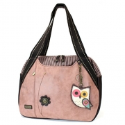 Chala Handbags Dust Rose Shoulder Purse Tote Bag with Bird Key Fob/ coin purse (Owl)