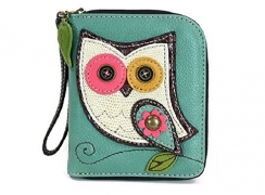 CHALA Zip Around Wallet, Wristlet, 8 Credit Card Slots, Sturdy Pu Leather – Owl – Teal