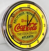 Coca Cola Keg Label 15″ Neon Wall Clock Lighted Sign Yellow