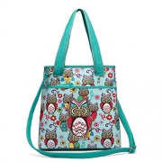 Colorful Owl Print All Over Top Handle Tote Bag