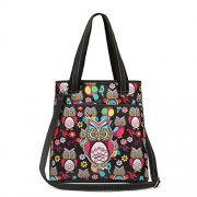 Colorful Owl Print All Over Top Handle Tote Bag