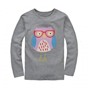 Coralup Little Girls Cotton T-Shirt(Owl) T5002(6T,Grey)