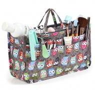 Cosmetic Bag for Women Cute Printing 14 Pockets Expandable Makeup Organizer Purse with Handles (Owl)