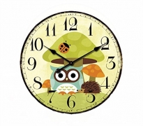 Cute Mushrooms Animal 12″ Wall Clock, Eruner Family Decoration French Country 12-Inch Wood Clock Painted Retro Style for Children’s Room(Mushrooms, M2)