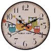 Cute Wall Clock, 12″ Eruner Modern Family Animated Cartoon Decoration 12-Inch Wood Clock Painted Owl Lovely Style Silent Quartz Movement #12888 for Child Kid’s Room Decal(Owl, M1)