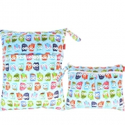 Damero 2pcs Pack Travel Baby Wet and Dry Cloth Diaper Organizer Bag, Cute Owl