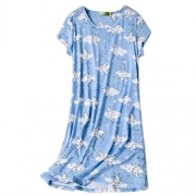 ENJOYNIGHT Womens’ Short Sleeve Nightgown Print Sleep Dress Cute Sleepwear (X-Large, Moon)
