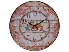 Floral Design 13 inch Round Wall clock, shabby chic, floral with cute owls motif