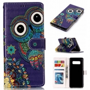 Galaxy Note 8 Case, DAMONDY 3D Wallet Shiny Relief Stand Purse Card ID Holders Design Flip Cover TPU Soft Bumper PU Leather Magnetic for Samsung Galaxy Note 8 2017-Blue Owl
