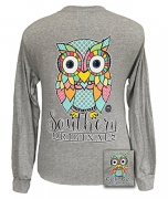 Girlie Girls Preppy Owl Charcoal Long Sleeve T-Shirt, Charcoal Grey (Medium)