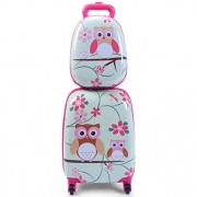 Goplus 2Pc 12″ 16″ Kids Carry On Luggage Set Upright Hard Side Hard Shell Suitcase School Travel Trolley ABS (Owls)