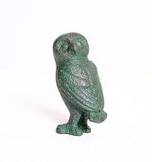 Greek Owl Head Turned Athena Miniature Statue, Green Bronze GRE09 Parastone