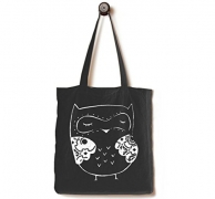 Gusseted Canvas Tote Bag, Handmade from Heavy Duty 12-ounce Cotton, Perfect for Shopping, Laptop, School Books, The Owl Black by Andes