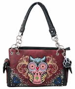 HW Collection Western Colorful Owl Art Hearts Concealed Carry Handbag Purse (Red)