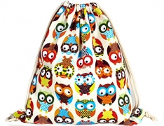 iSuperb Canvas Drawstring Backpack bag Gym Sack bag Stylish Lightweight Cute for Excursion Outdoor (Owl)