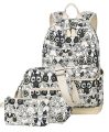 JiaYou Canvas Laptop Bag Shoulder Bag Pen Bag 14L School Backpack 3 Sets(StyleAGreen Owl,14L)