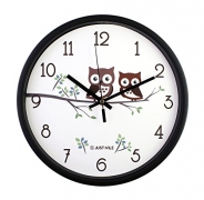 JustNile 12-Inch Silent Wall Quartz Clock with Modern & Creative Black Frame; Extreme Time Precision; Smooth Hand Non-Ticking Movement –Cute Owls design