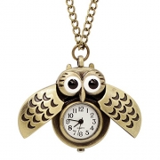 LightOnIt Vintage Cute Flying Owl Pocket Watch Pendant Long Chain Sweater Necklace for Boys Girls Gift (Wings)