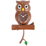 Lily’s Home Pendulum Owl Clock with Revolving Eyes (Brown)