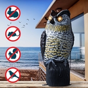 Livin’ Well LATEST MODEL Owl Scarecrow – Motion Activated Solar Powered Owl Decoy w/Flashing Eyes & Scary Sound – Garden Owl Animal Repellent Deters Birds, Pests & Squirrels
