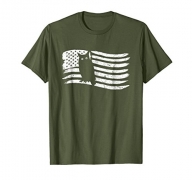 Mens American Flag T-Shirt With Owl Vintage Look 2XL Olive