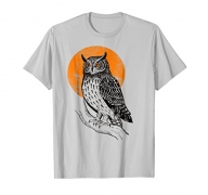 Mens Owl Shirt – Hunting Owl Tee Large Silver