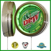 Mountain Dew 15″ Neon Light Wall Clock Sign Soda Pop Shop Bottle Logo Vintage Retro Style Green