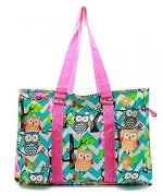 N. Gil All Purpose Organizer 18″ Large Utility Tote Bag (Chevron Owl Aqua/Hot Pink)