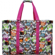 N. Gil Multi Purpose Carry All 24″ Mega Utility Tote Bag (Chevron Owl Grey Hot Pink)