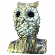 NATURSTON Gemstone’s Carving Owl Statue Natural Labradorite Crystal’s Artwork Figurine (Gold:2.0”-2.4”)