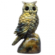 NATURSTON Handcrafted Gemstone’s Owl Statue Natural Labradorite Carving Animal Figurine Healing Gift (Gold, 3.0”-3.4”)